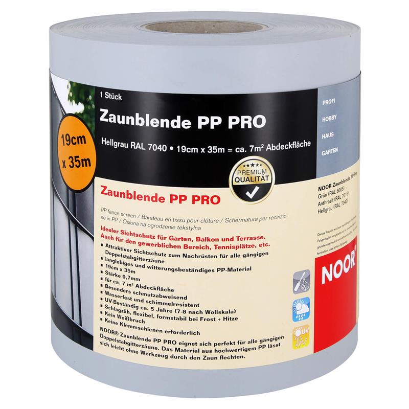 Sichtschutzstreifen PP Zaunblende PRO 0,19x35 mFarbe: hellgrau (RAL 7040)