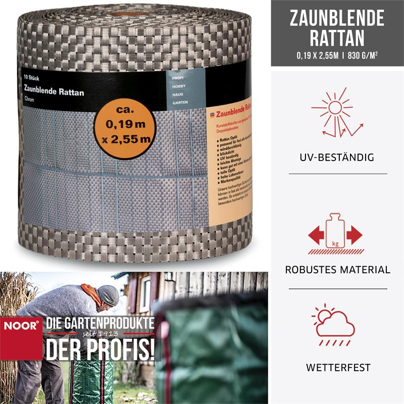 Sichtschutzstreifen 0,19x2,55 m Rattan chrom