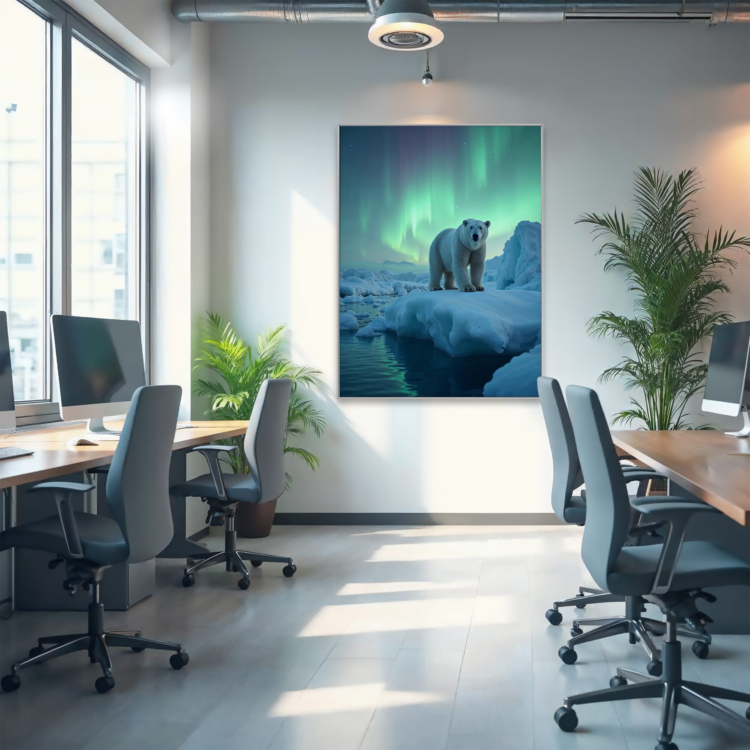 Wandbild Eisbaer im Nordlicht