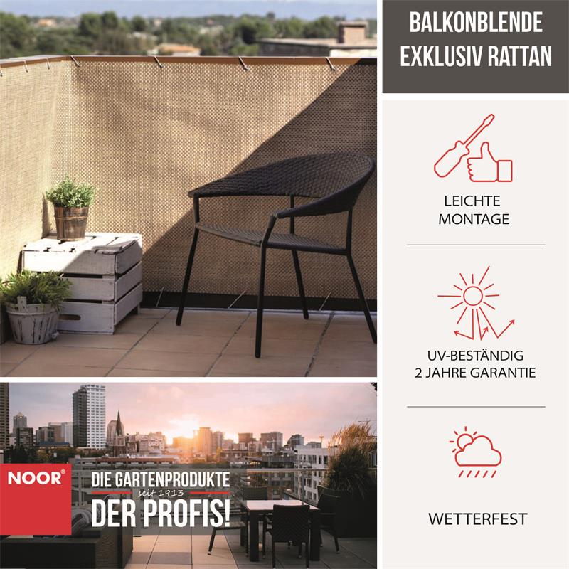 Balkonblende Exklusiv Rattan 0,90 x 3 m / kupfer