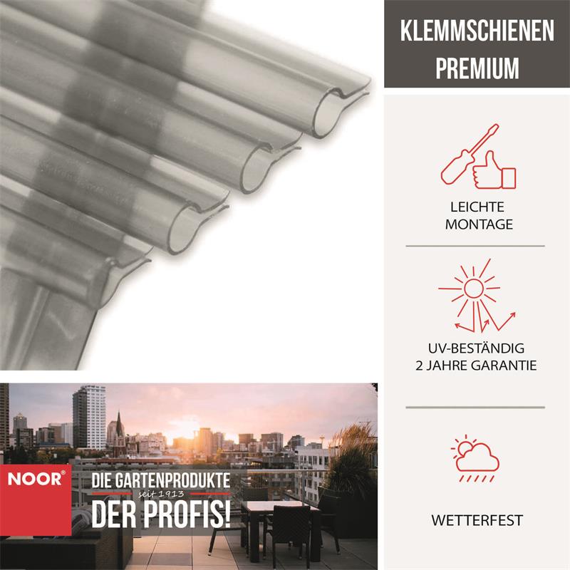 15 Premium Klemmschienen für SichtschutzstreifenFarbe: transparent