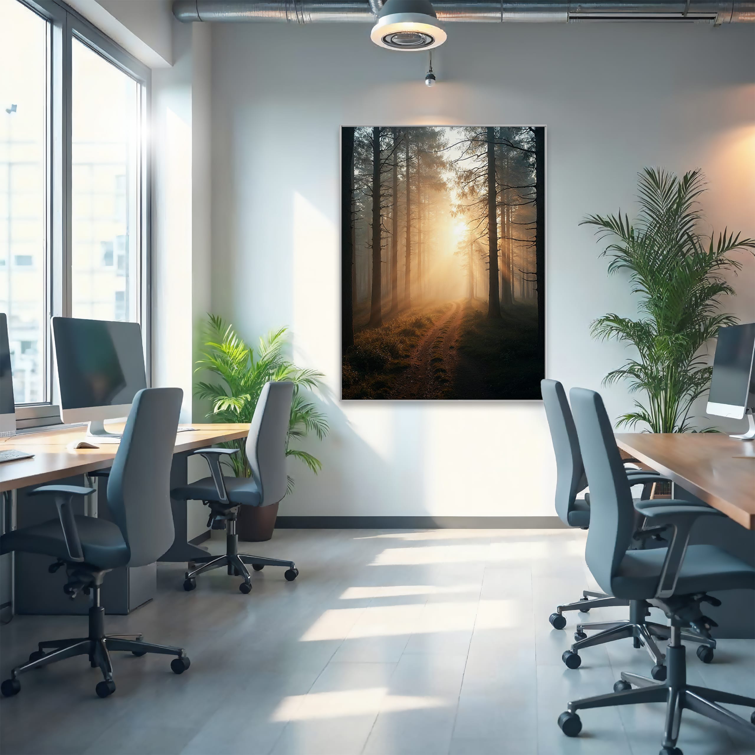 Wandbild Wald bei Sonnenaufgang