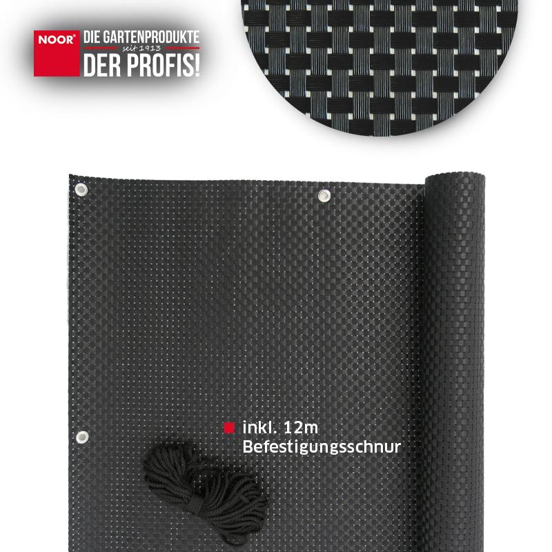 Balkonblende Exklusiv Rattan 0,90 x 3 m / schwarz