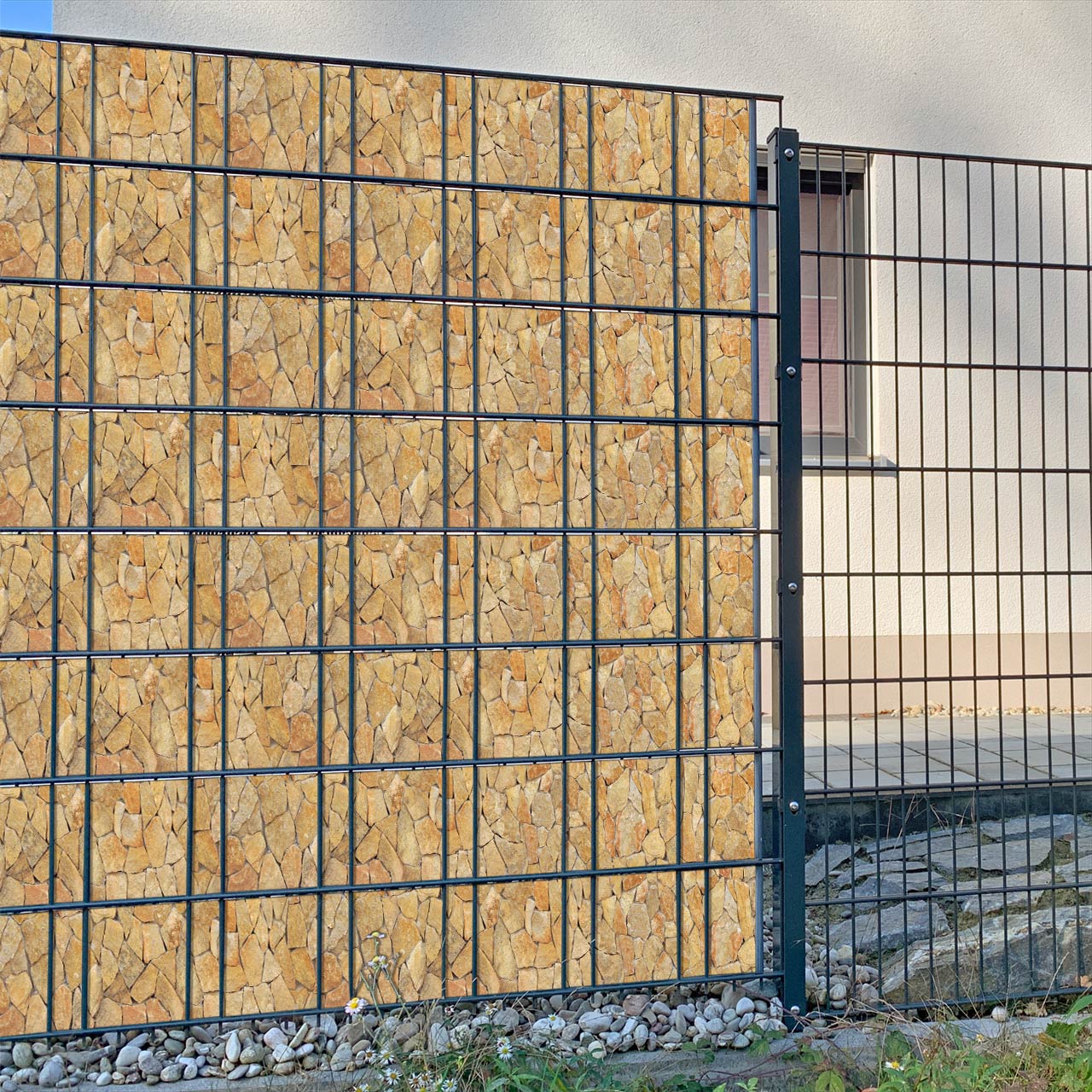 Villa-Romantica-steinig-Sichtschutzstreifen-myfence
