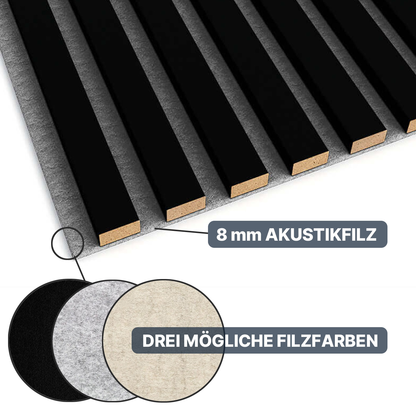 Akustikpaneel in Schwarz Matt 275 cm x 30 cm