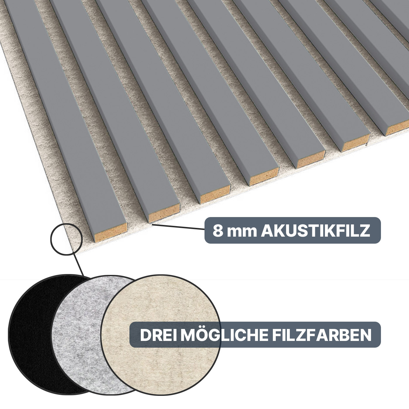 Akustikpaneel in Grau als Zuschnitt