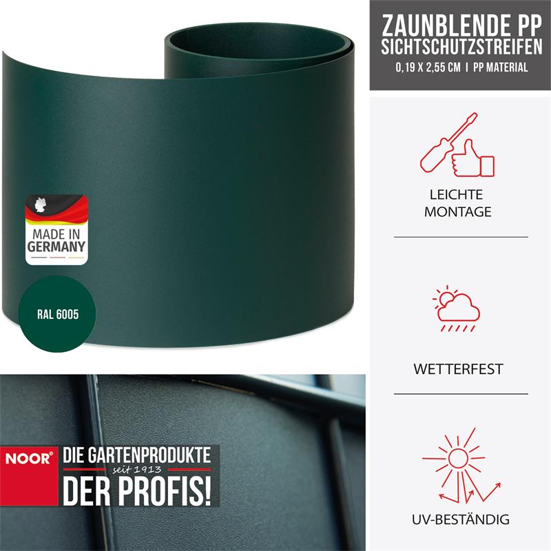 Sichtschutzstreifen PP Zaunblende PRO 0,19x2,55 mFarbe: grün ~RAL6005