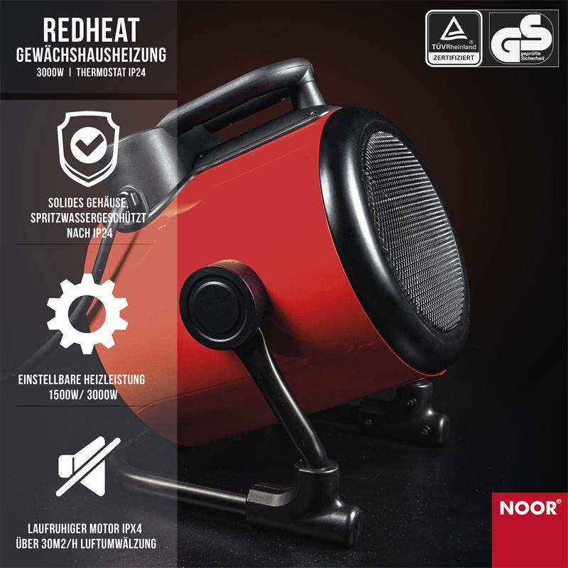 Gewächshausheizung REDHEAT 3000W Thermostat IP24