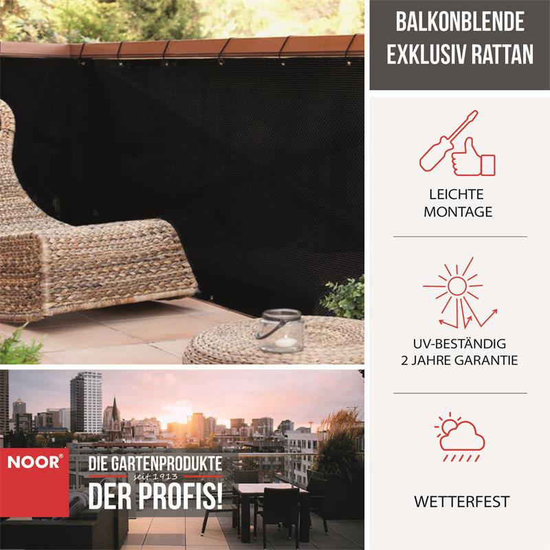 Balkonblende Exklusiv Rattan 0,90 x 3 m / schwarz
