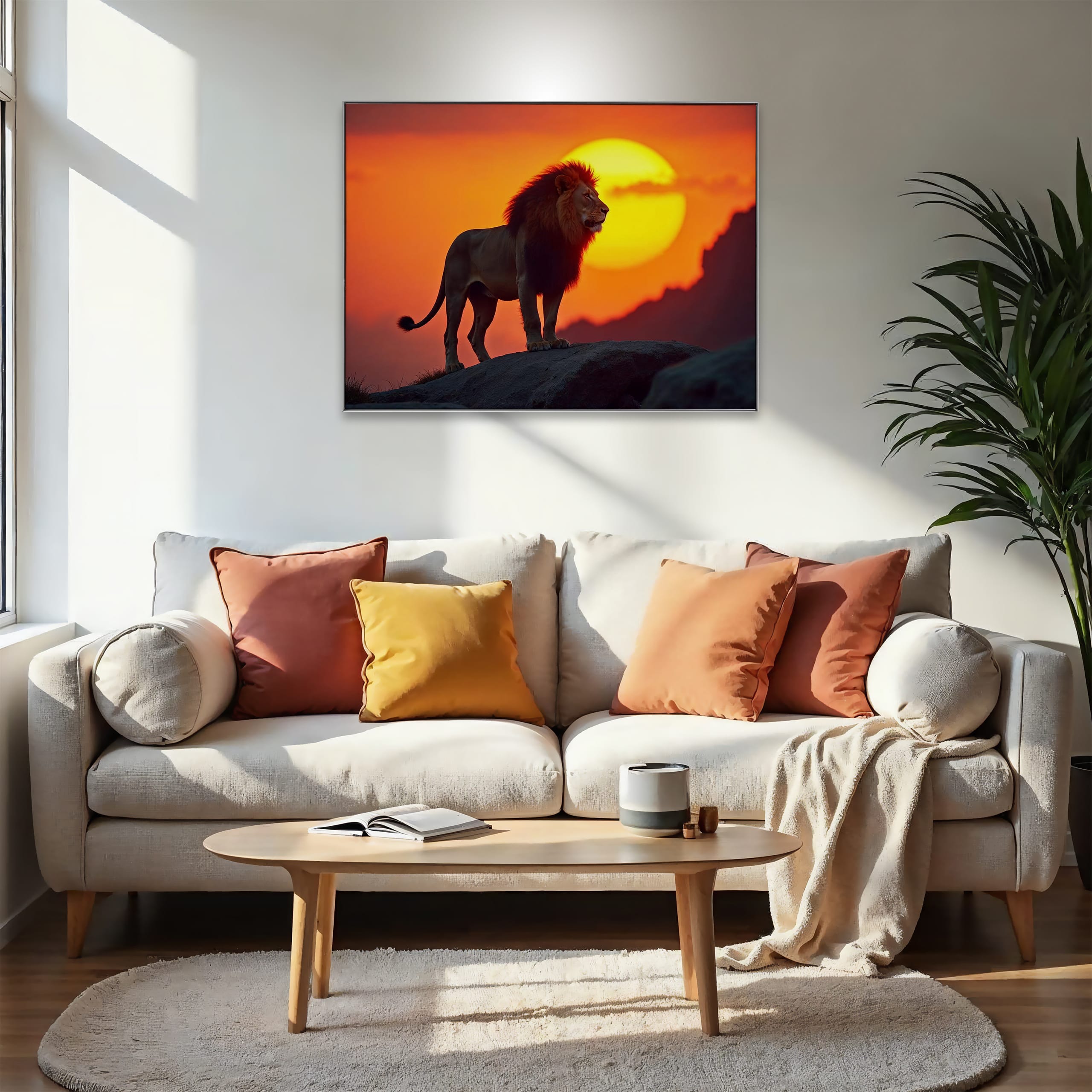 Wandbild Loewe im Sonnenuntergang