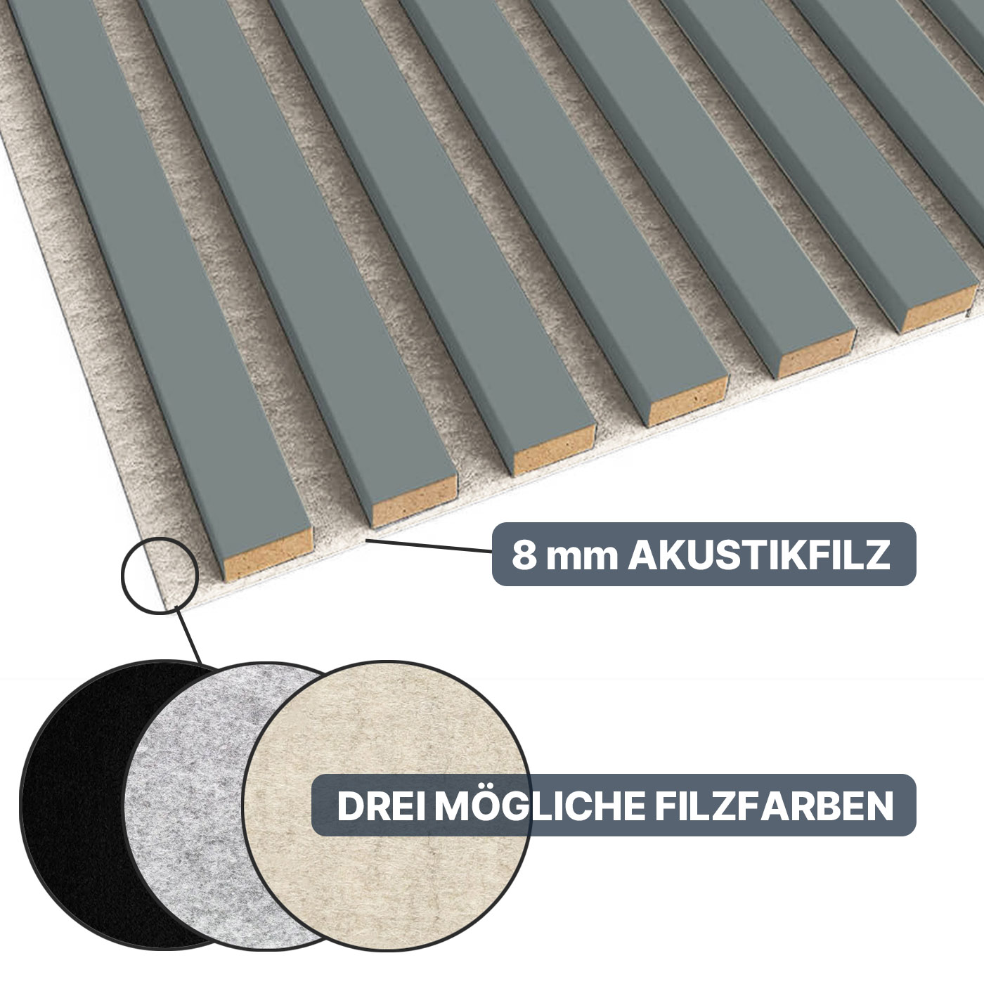 Akustikpaneel in Skandinavisch Grau 275 cm x 30 cm