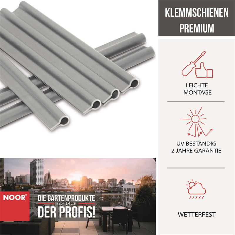 15 Premium Klemmschienen für SichtschutzstreifenFarbe: hellgrau ~RAL 7040